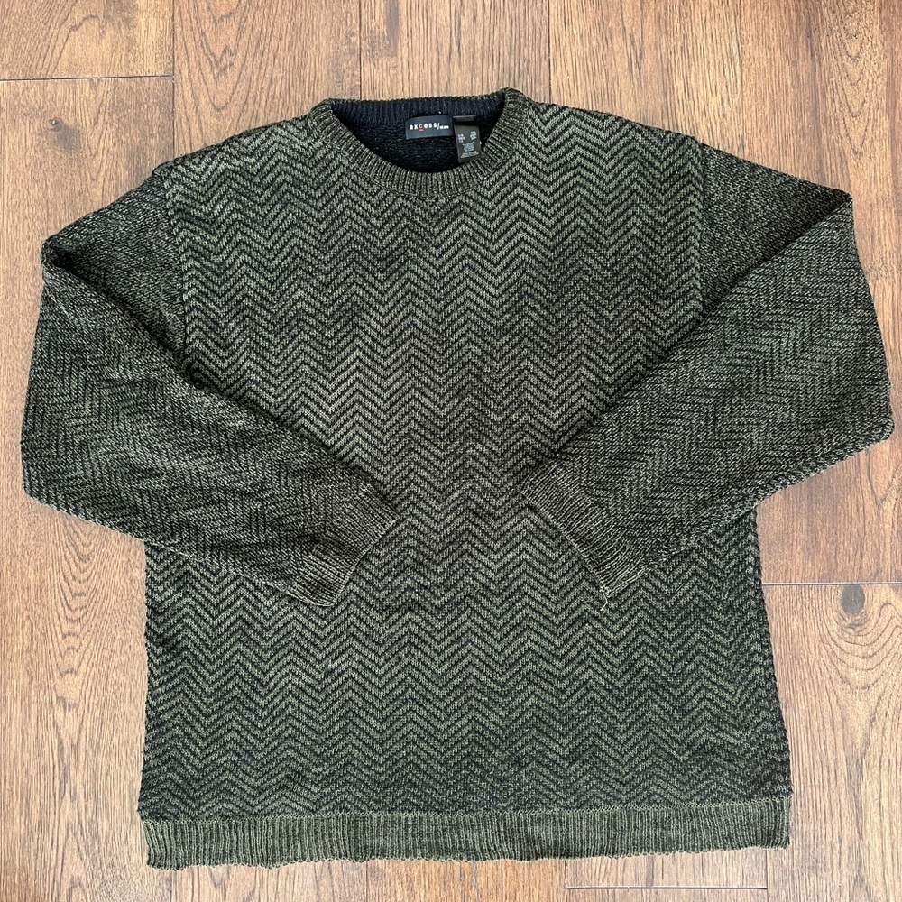 Axcess Green Crewneck Sweater Textured Knit
